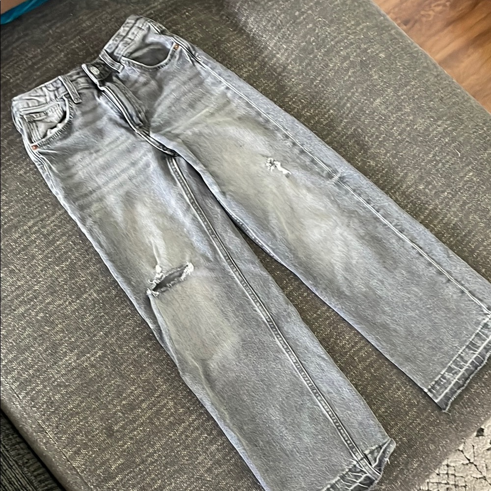 H&M Gray Relaxed Fit Jeans with Distressed Details